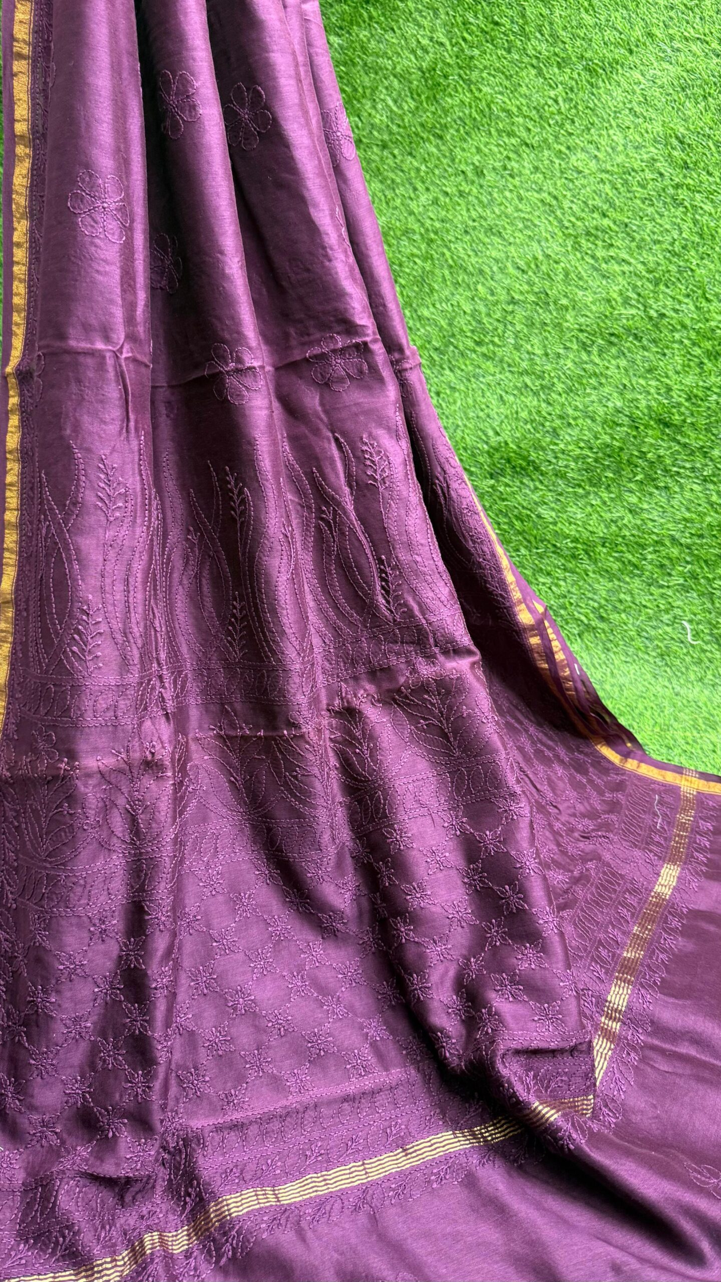 Pure Chanderi Silk | Lucknowi Chikankari Handwork Saree