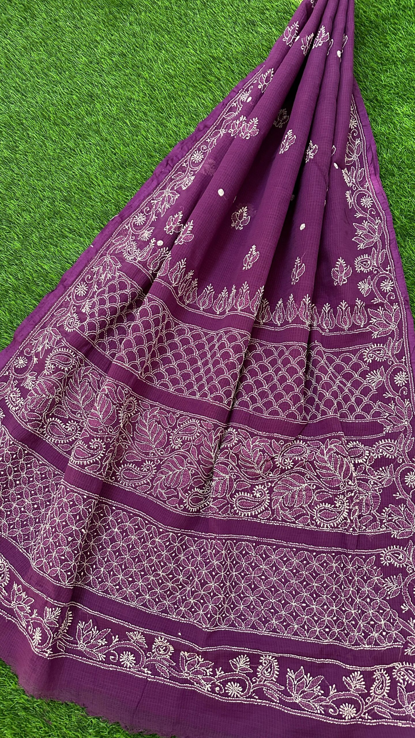 Premium Kota Cotton Lucknowi Chikankaari Saree