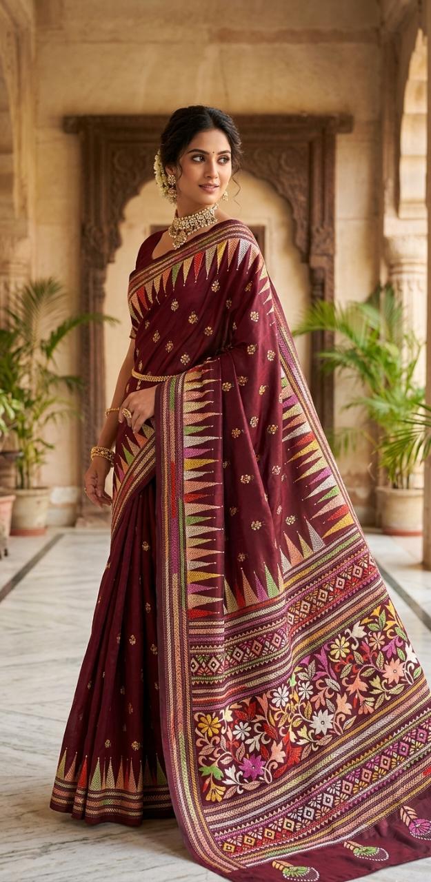 Kantha Stitch Handwork Saree