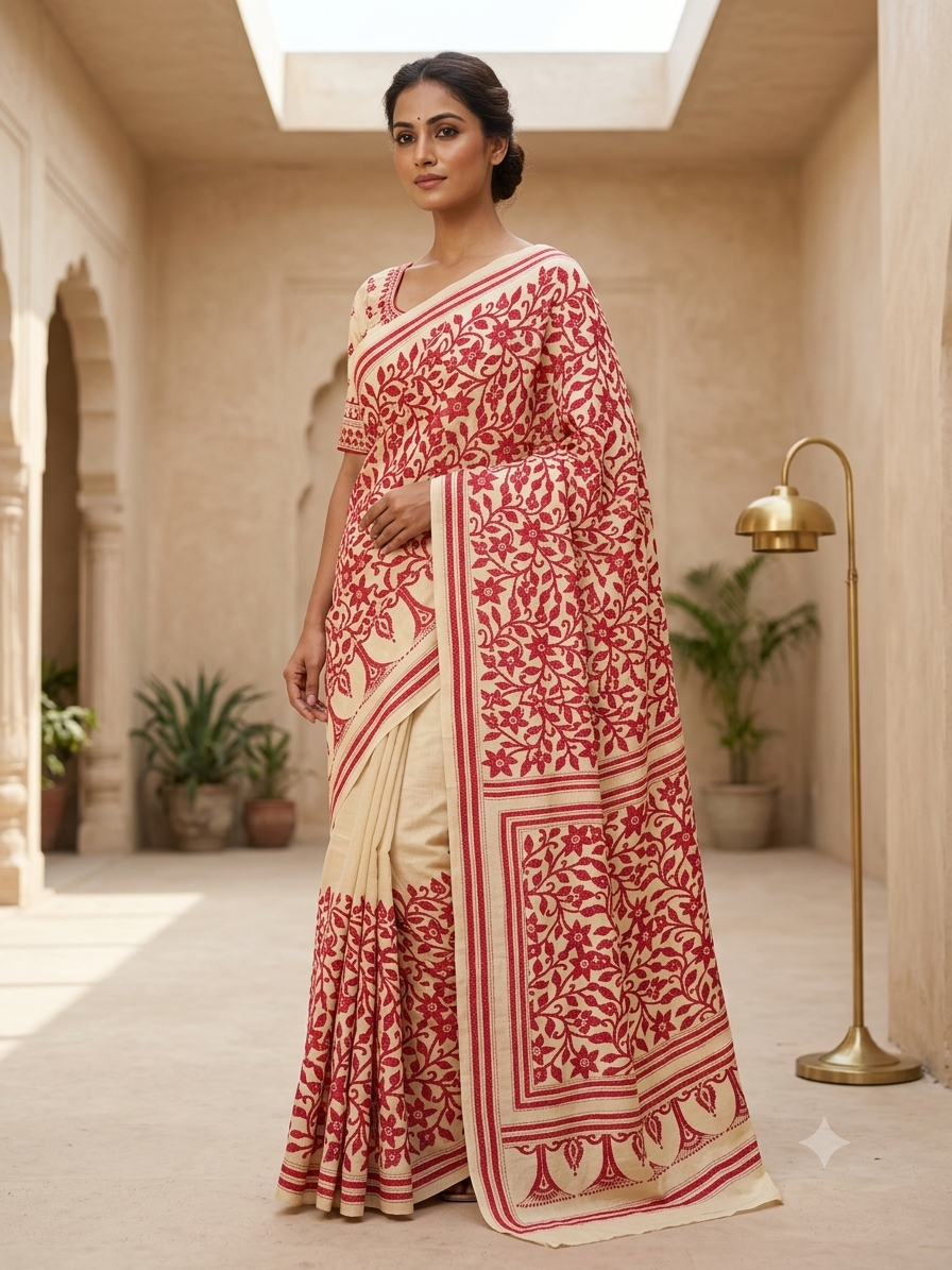 Kantha Handcrafted Sarees on Pure Tussar Silk
