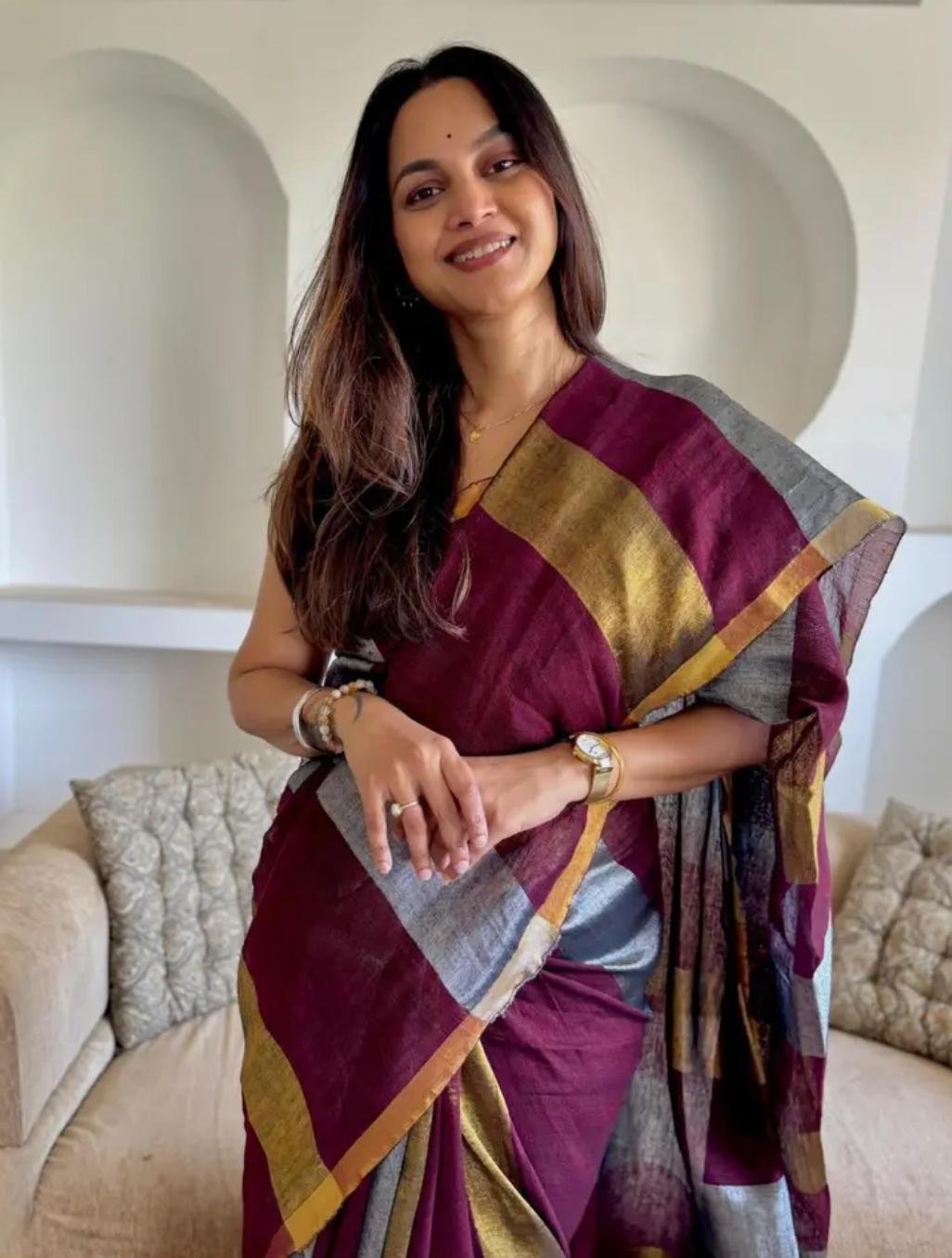 Color: Burgundy Maroon Saree Portrait