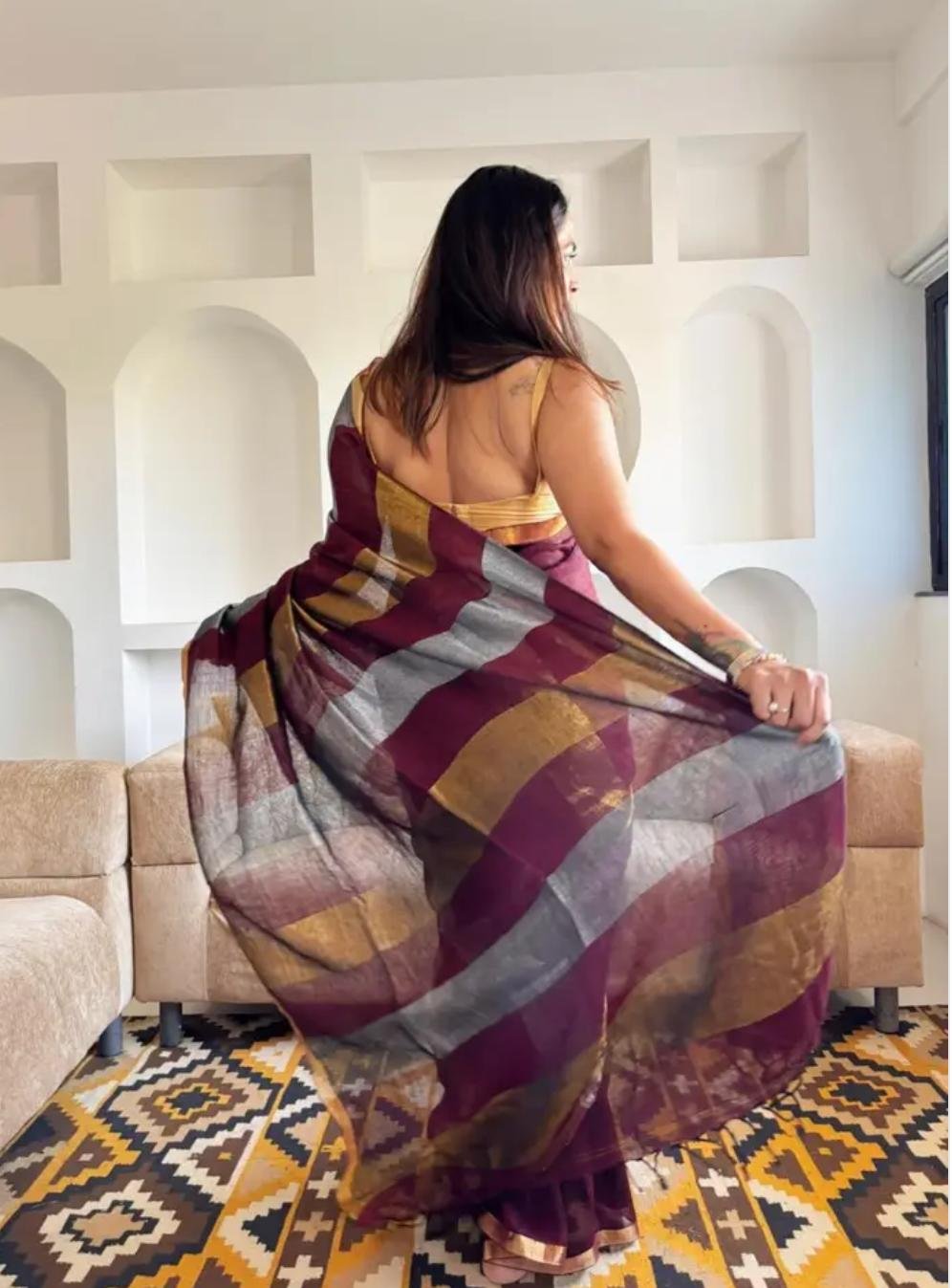 Color: Burgundy Maroon Saree Portrait