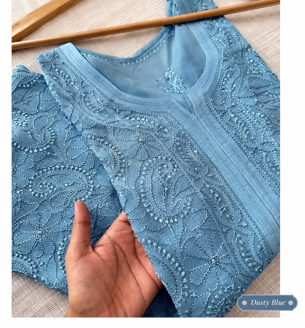 Color: Dusty Blue Embroidered Kurta