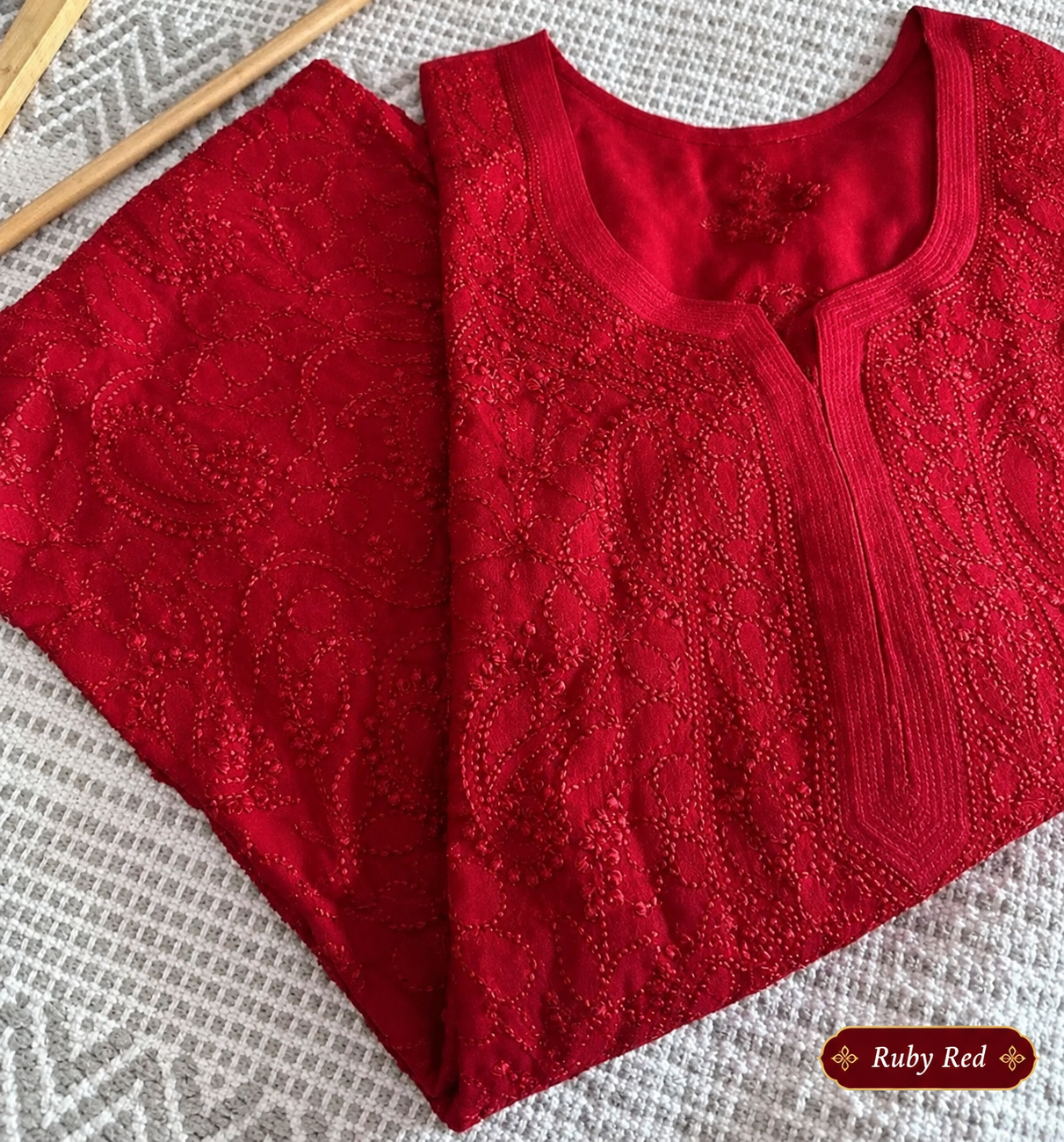 Color: Embroidered Ruby Red Kurta