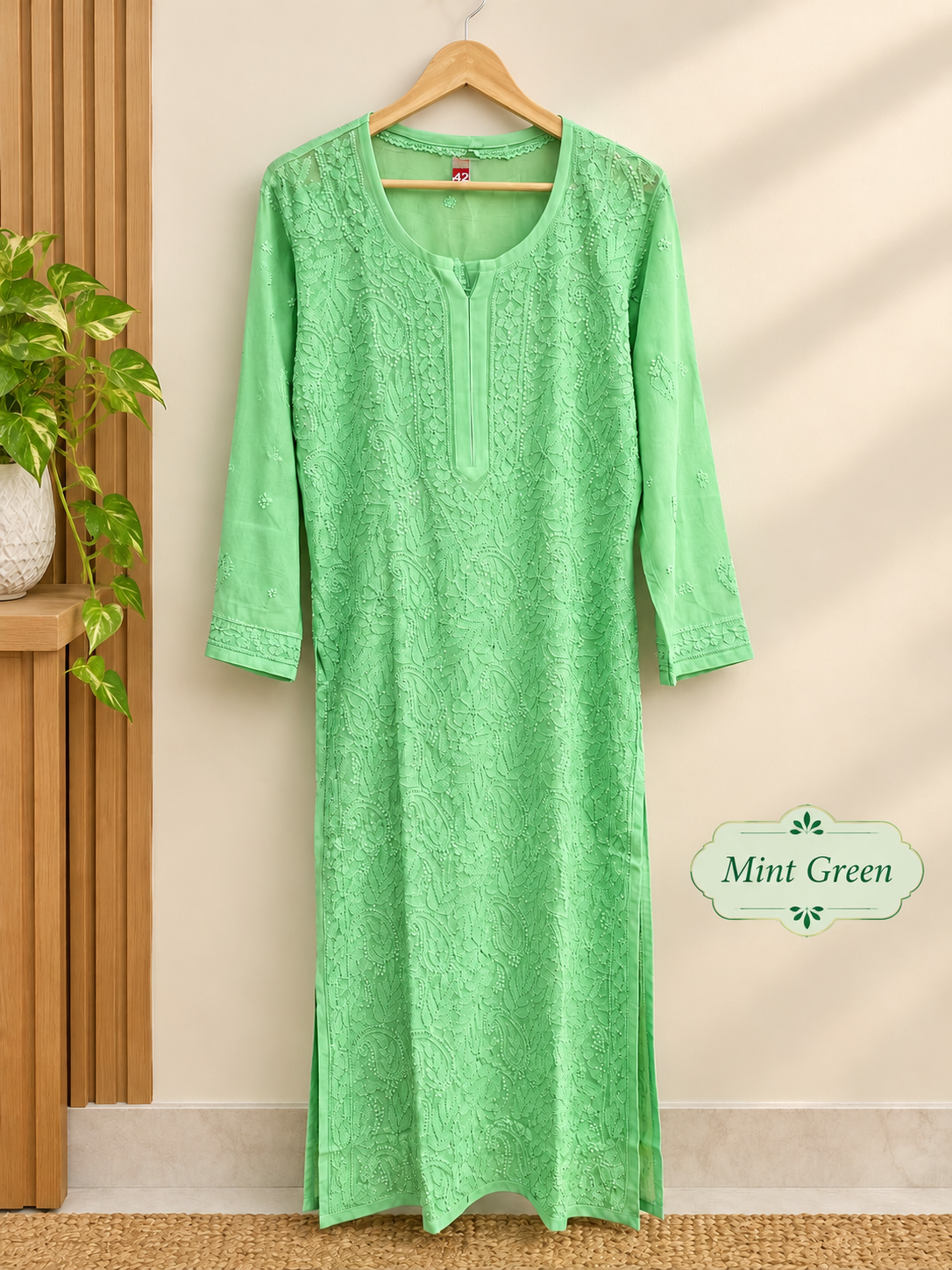 Color: Mint Green Embroidered Kurta Display